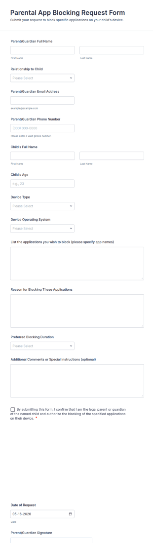 Parental App Blocking Request Form Template