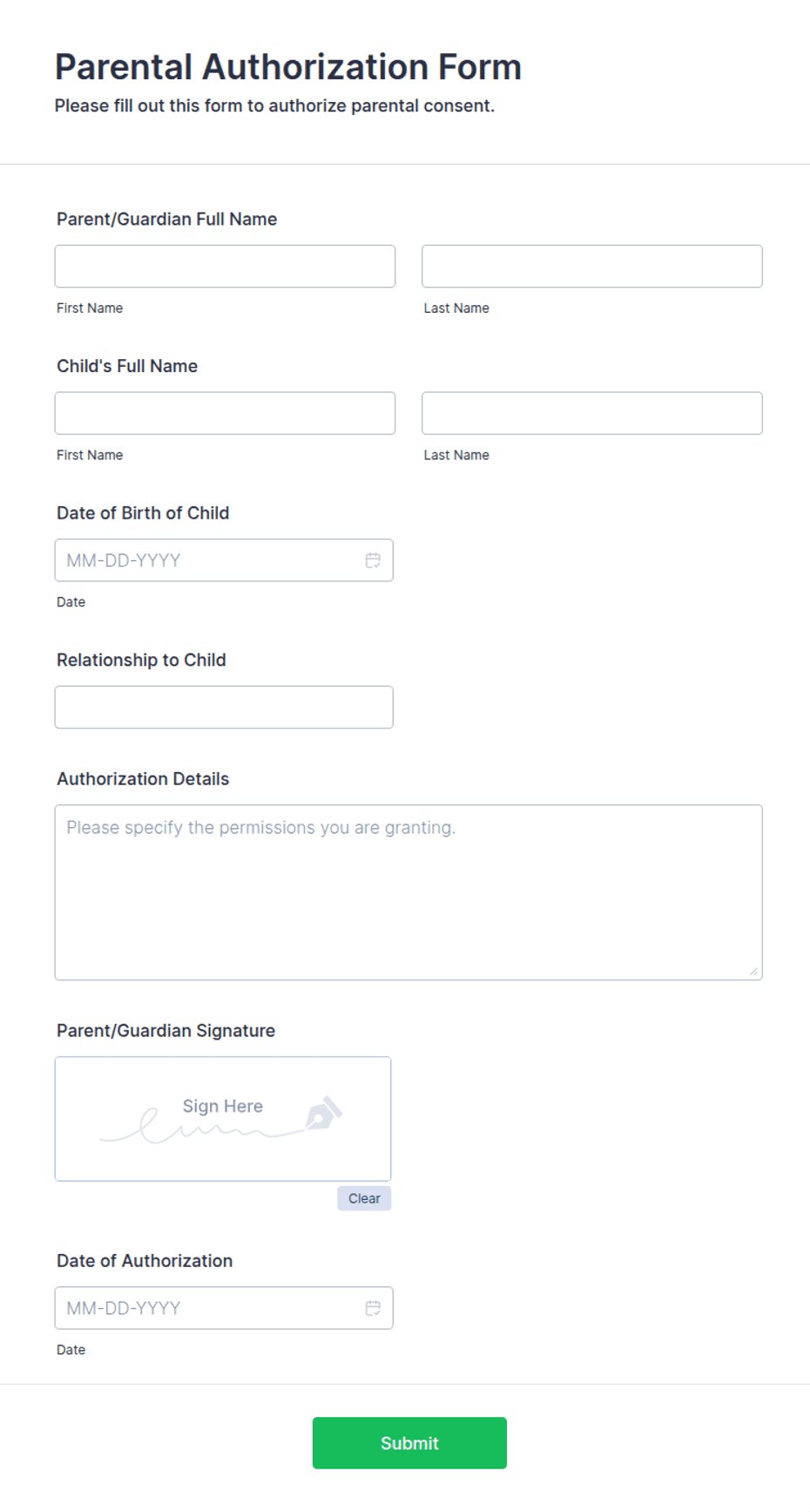 Parental Authorization Form Template | Jotform