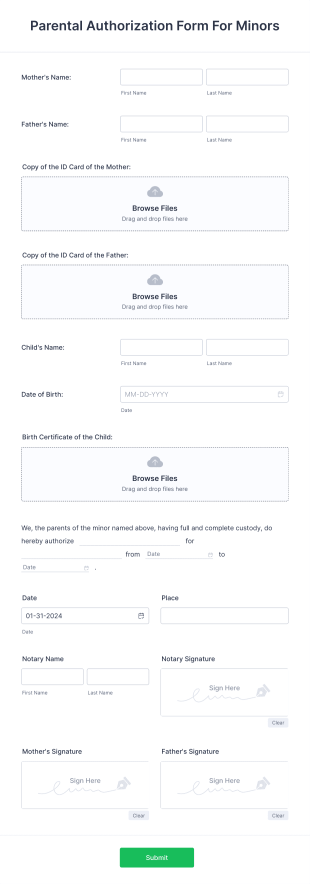 Parental Authorization Form For Minors