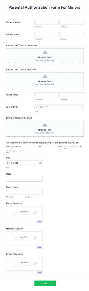 Parental Authorization Form For Minors