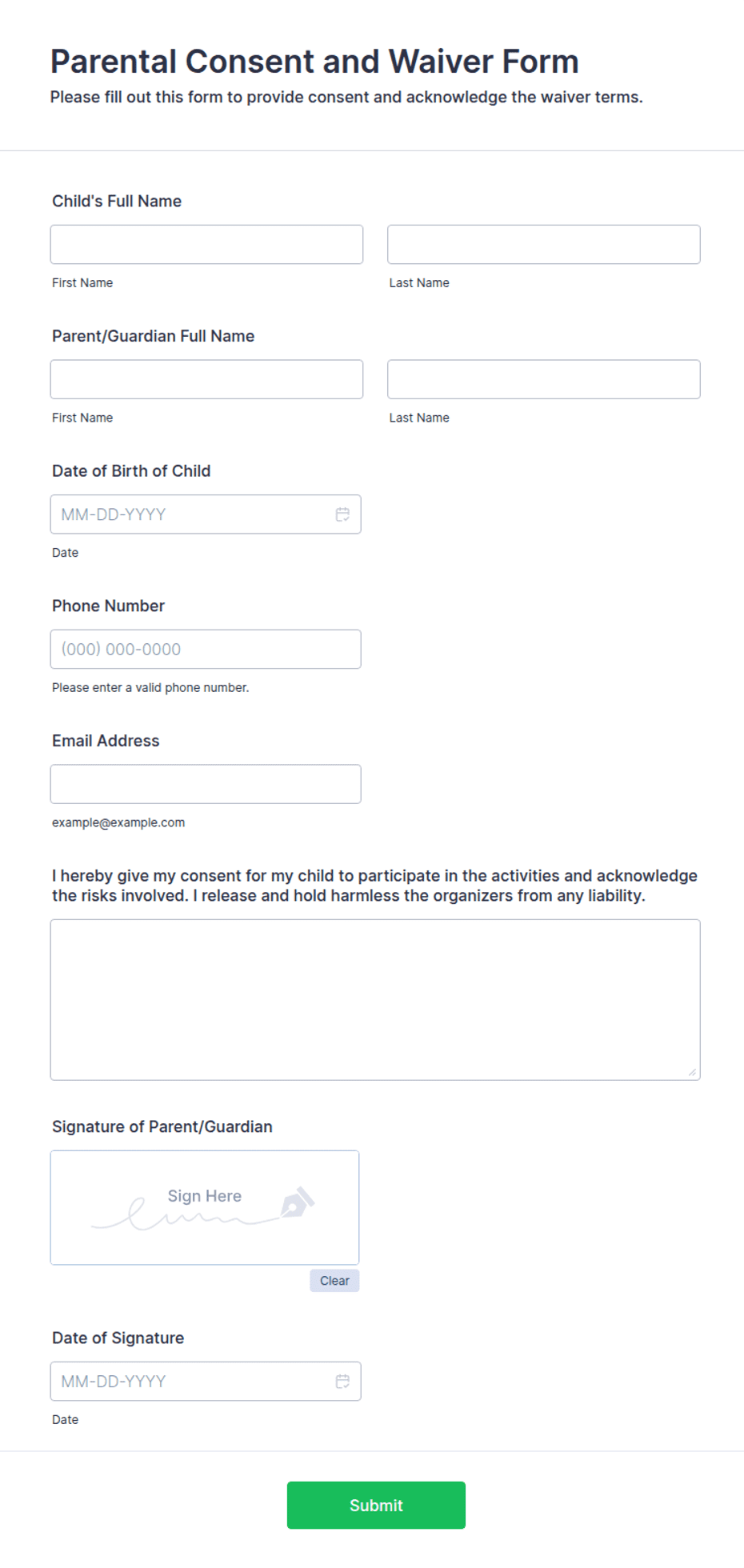 Parental Consent and Waiver Form Template | Jotform