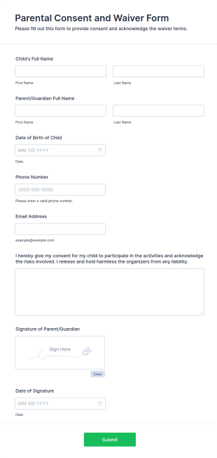 Parental Consent And Waiver Form Template