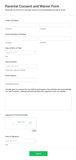 Parental Consent And Waiver Form Template