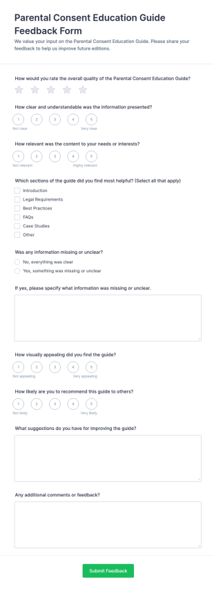 Parental Consent Education Guide Feedback Form Template