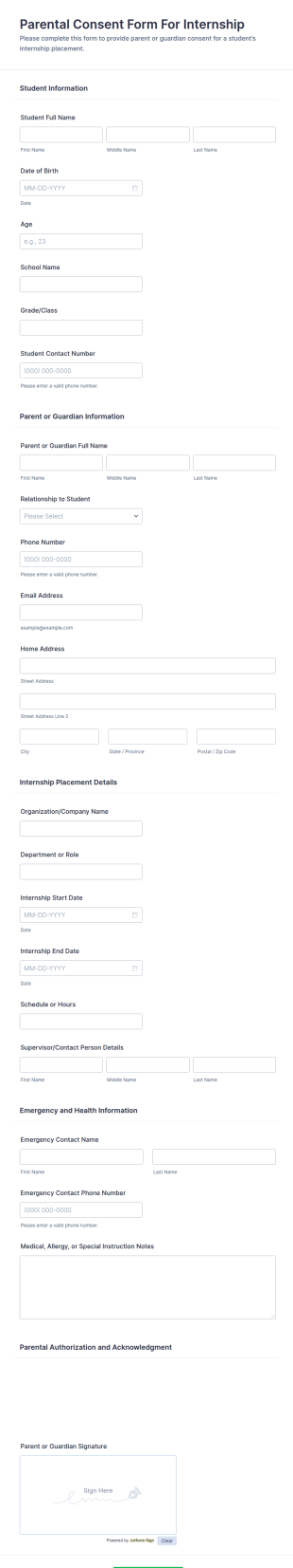 Parental Consent For Internship Form Template