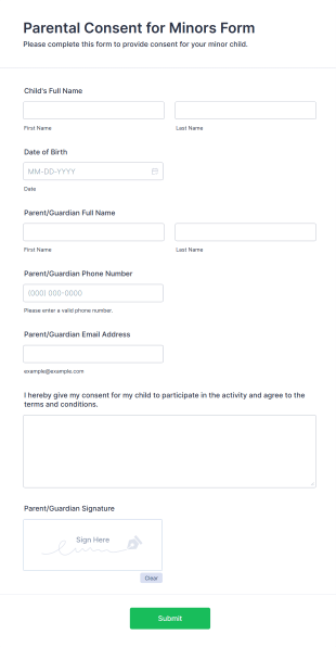 Parental Consent For Minors Form Template