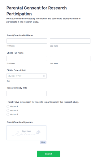 Parental Consent For Research Participation Form Template