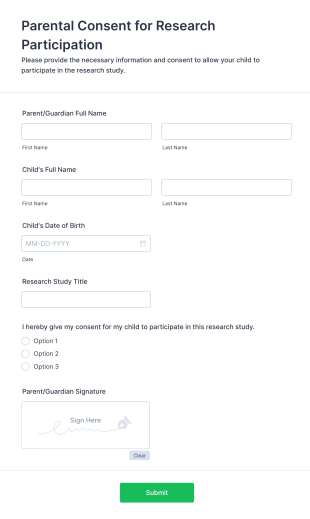 Parental Consent For Research Participation Form Template