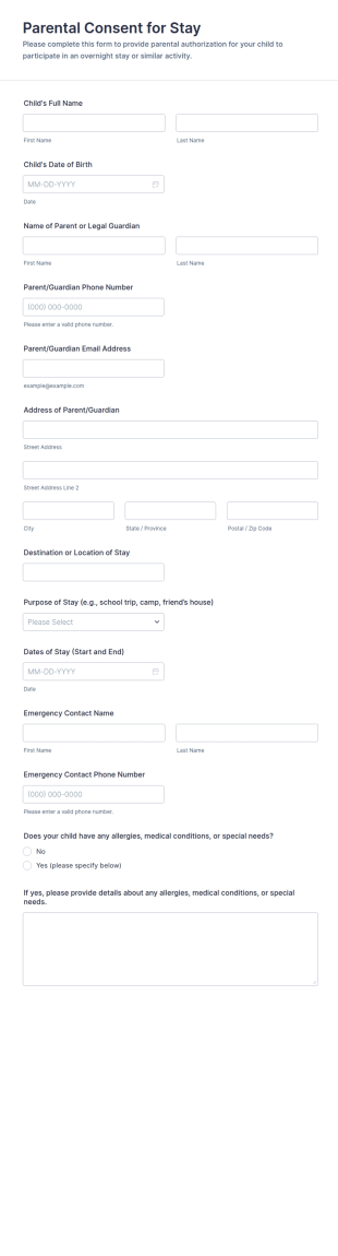 Parental Consent For Stay Form Template