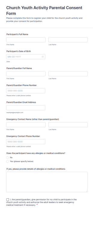 Parental Consent Form For Church Youth Activities