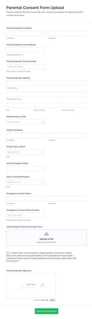 Parental Consent Form Upload