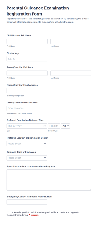 Parental Guidance Examination Registration Form Template