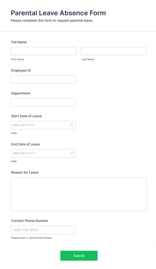 Parental Leave Absence Form Form Template