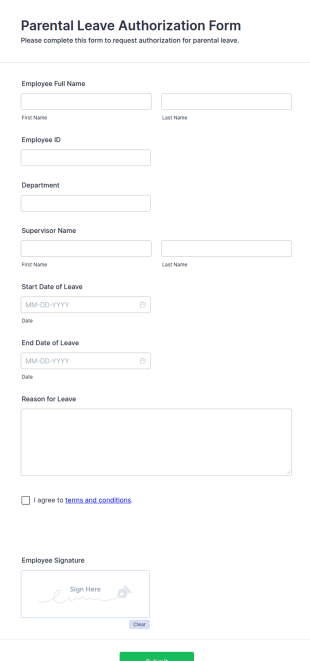 Parental Leave Authorization Form Template