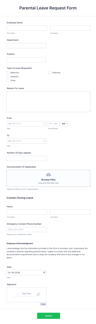 Parental Leave Request Form Template