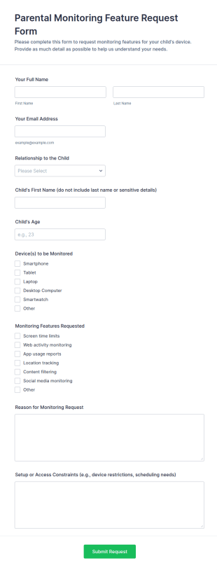 Parental Monitoring Feature Request Form Template