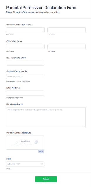Parental Permission Declaration Form Template