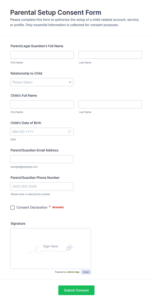 Parental Setup Consent Form Template