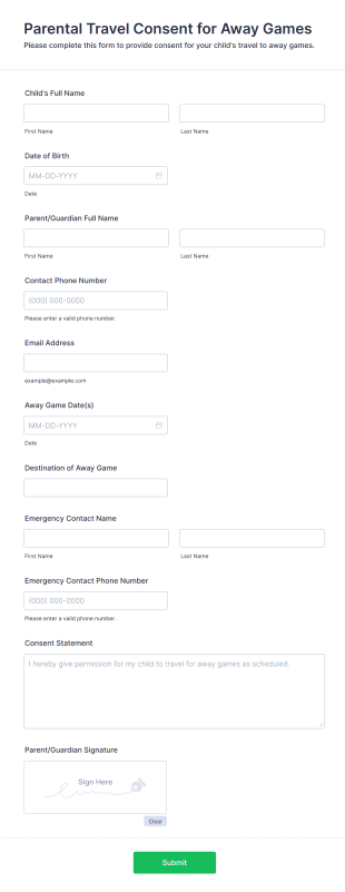 Parental Travel Consent For Away Games Form Template