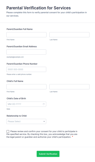 Parental Verification For Services Form Template