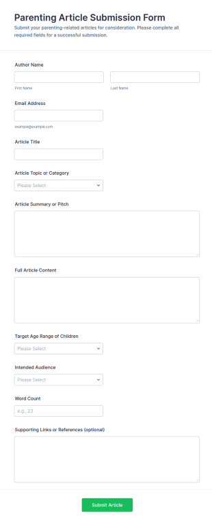 Parenting Article Submission Form Template