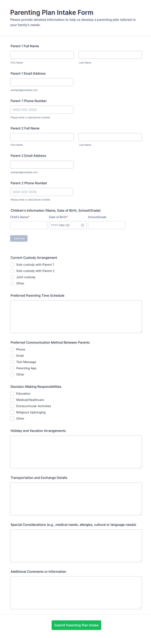 Parenting Plan Intake Form Template