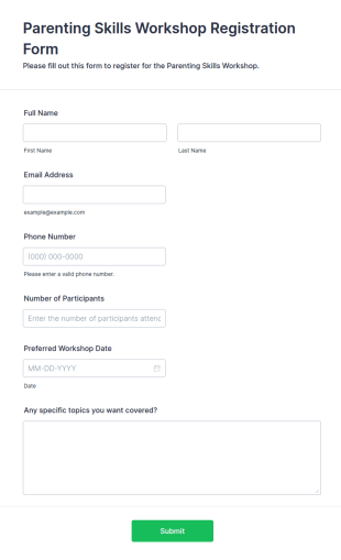 Parenting Skills Workshop Registration Form Template