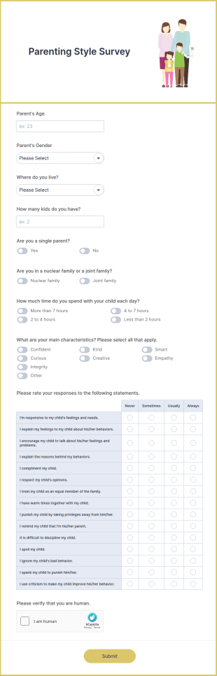 Parenting Style Survey Form Template