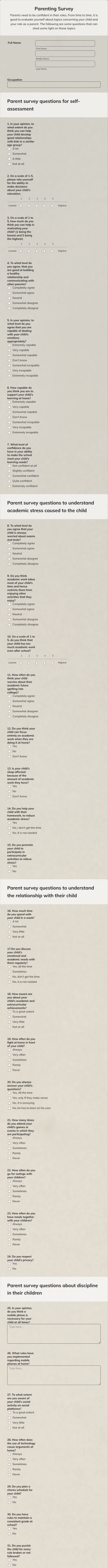 Parenting Survey Form Template