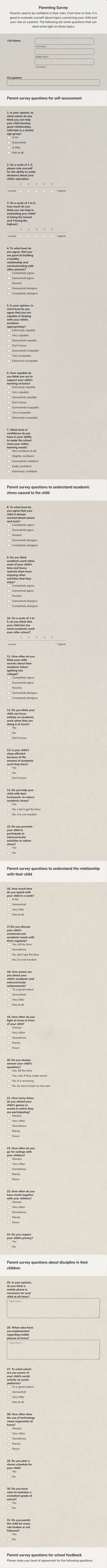 Parenting Survey Form Template