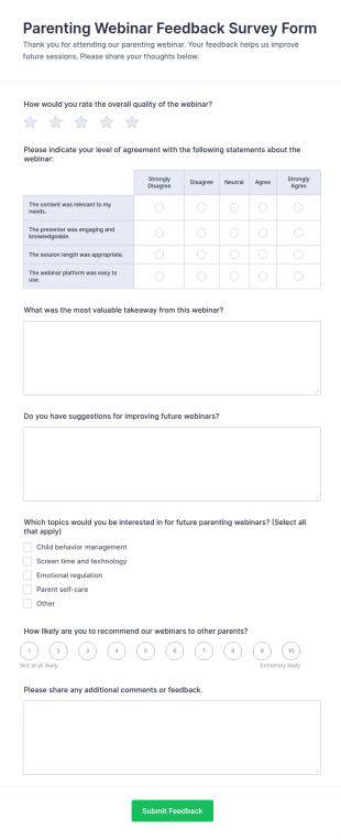 Parenting Webinar Feedback Survey Form Template