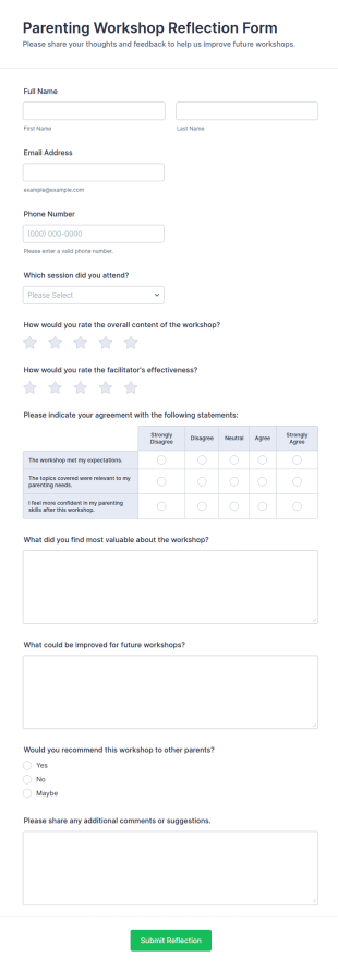 Parenting Workshop Reflection Form Template