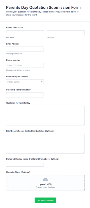 Parents Day Quotation Submission Form Template