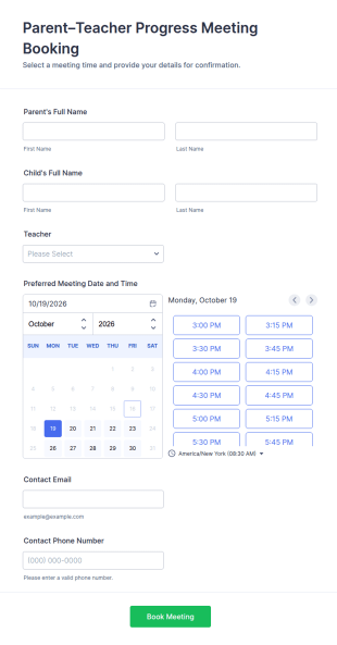 Parent–Teacher Progress Meeting Booking Form Template