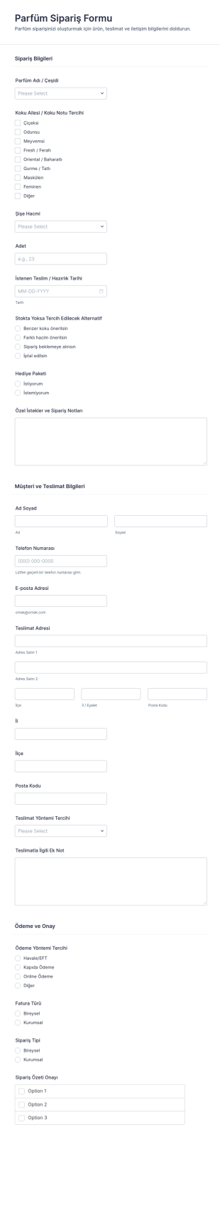 Parfüm Satın Alma Sipariş Form Şablonu