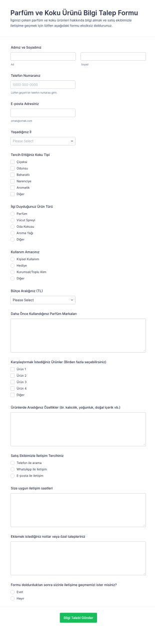 Parfüm Ürün Talep Form Şablonu