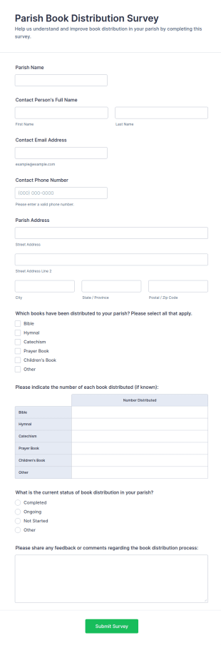 Parish Book Distribution Survey Form Template