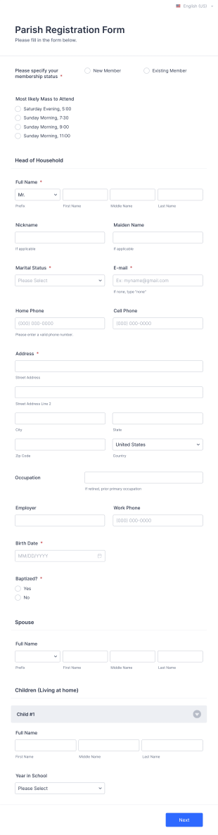 Parish Registration Form Template