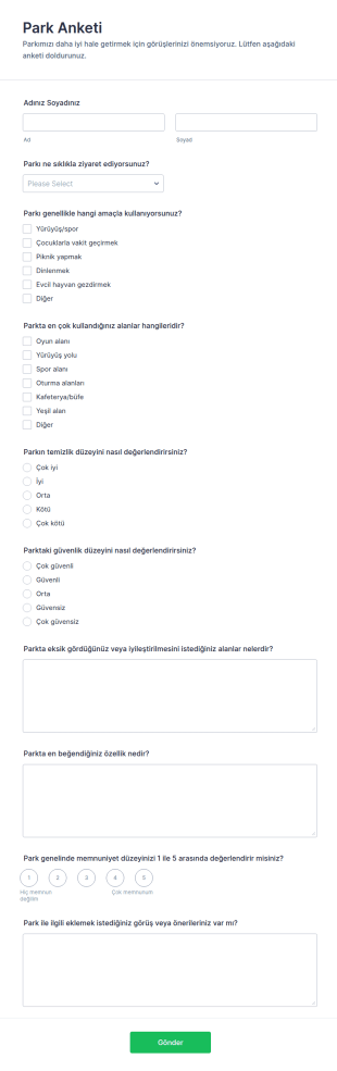 Park Anketi Form Şablonu