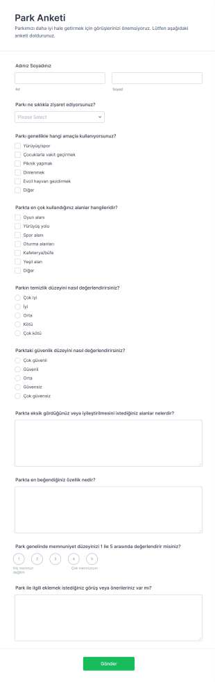Park Anketi Form Şablonu