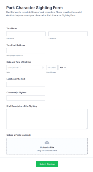 Park Character Sighting Form Template