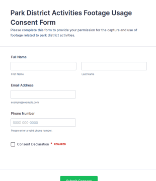 Park District Activities Footage Usage Consent Form Template