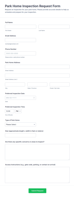 Park Home Inspection Request Form Template