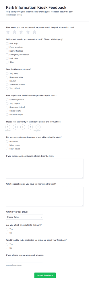 Park Information Kiosk Feedback Form Template