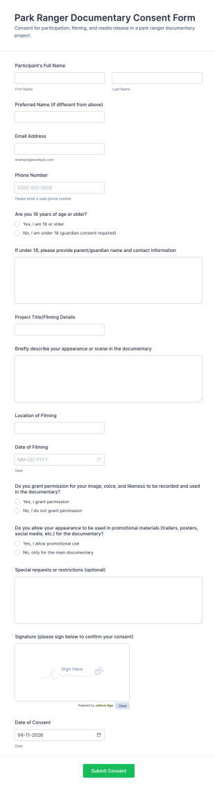 Park Ranger Documentary Consent Form Template