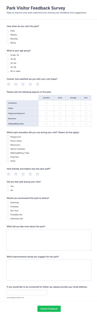 Park Visitor Feedback Survey Form Template