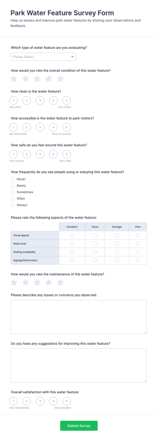 Park Water Feature Survey Form Template