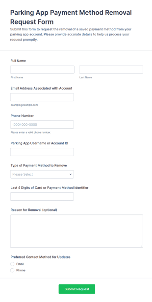 Parking App Payment Method Removal Request Form Template