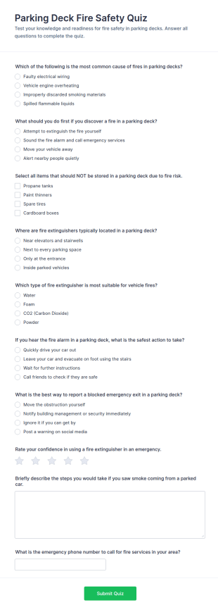 Parking Deck Fire Safety Quiz Form Template