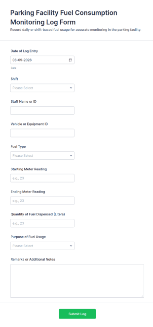 Parking Facility Fuel Consumption Monitoring Log Form Template